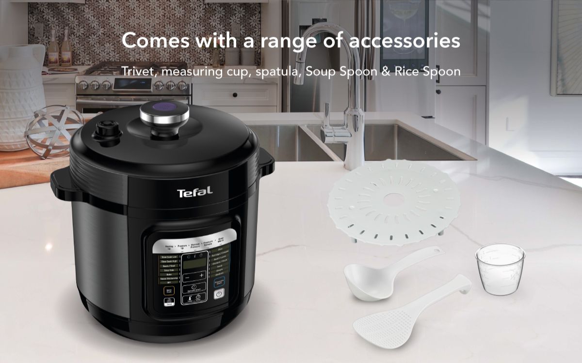 Tefal Home Chef Smart Electric Pressure Cooker 6L CY601 Multicooker, 15 programmes, 12 cups, steam, slow cook, bake, sous vide, sauce thickening