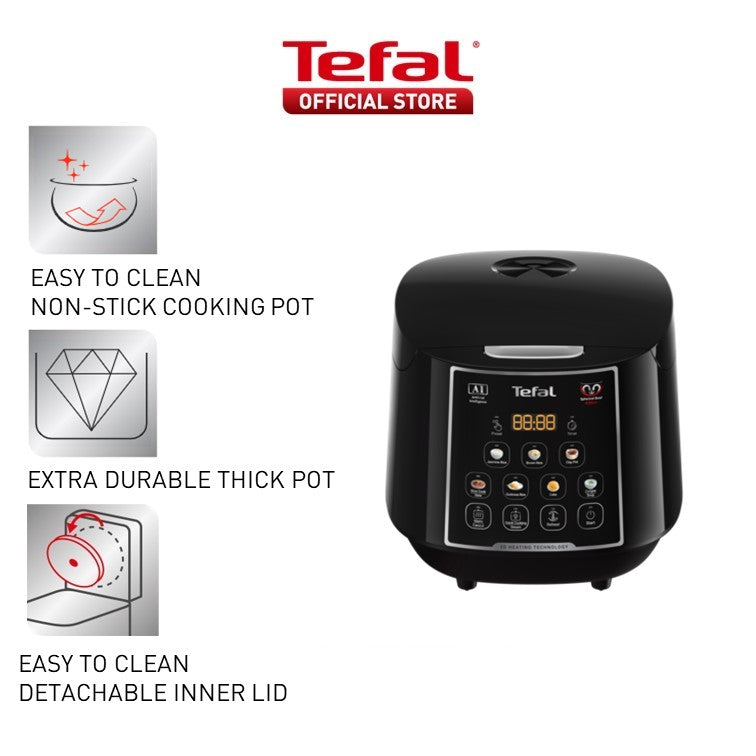 Tefal Easy Rice Max Rice Cooker 1.8L RK7378 4mm spherical pot, 11 programmes, removable inner lid, 24hr keep warm