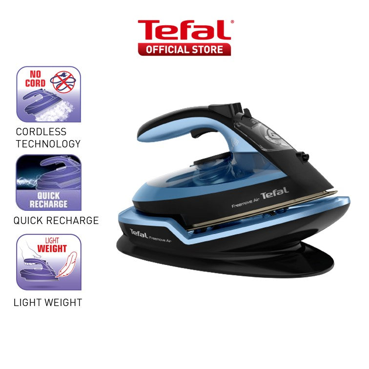 Tefal Freemove Air Cordless Steam Iron 2400W FV6551 190g Steam Boost, Cordless, Lightweight, Anti-Drip, Smart Technology, Ergonomic