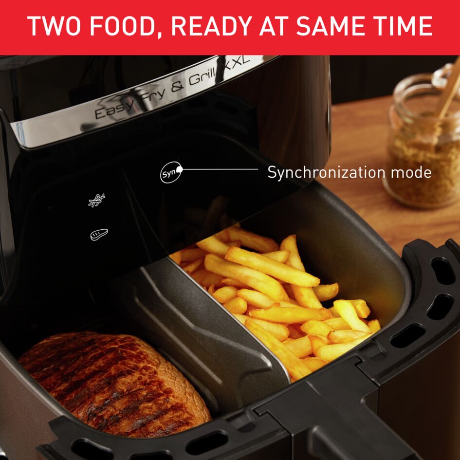 Tefal Easy Fry Healthy Air Fryer & Grill XXL Digital 6.5L EY8018 + free oven mitt & pot holder set - 8 preset programmes, dual zone cooking, removable divider, comes with die cast grill grid