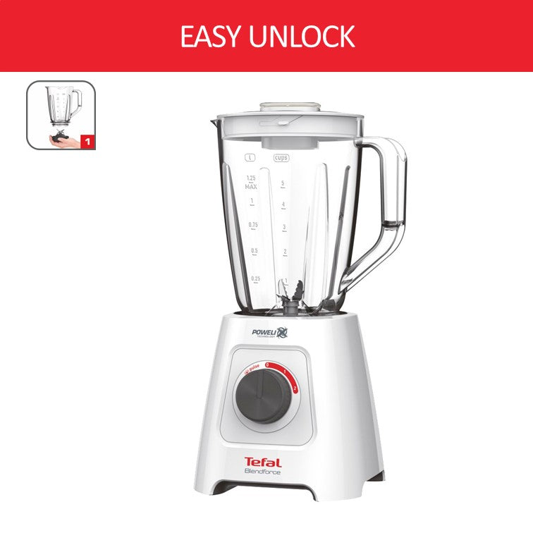 Tefal Blendforce Blender w/Grinder, Chopper & Spatula BL4291 - 600W, 2 speeds + pulse, 2L plastic jug, smart lock system