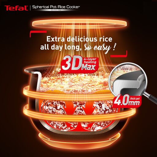 Tefal Delirice Max Fuzzy Logic 1.8L Rice Cooker RK7778 – 10 cups, 13 programs, 4mm spherical pot with ceramic coating