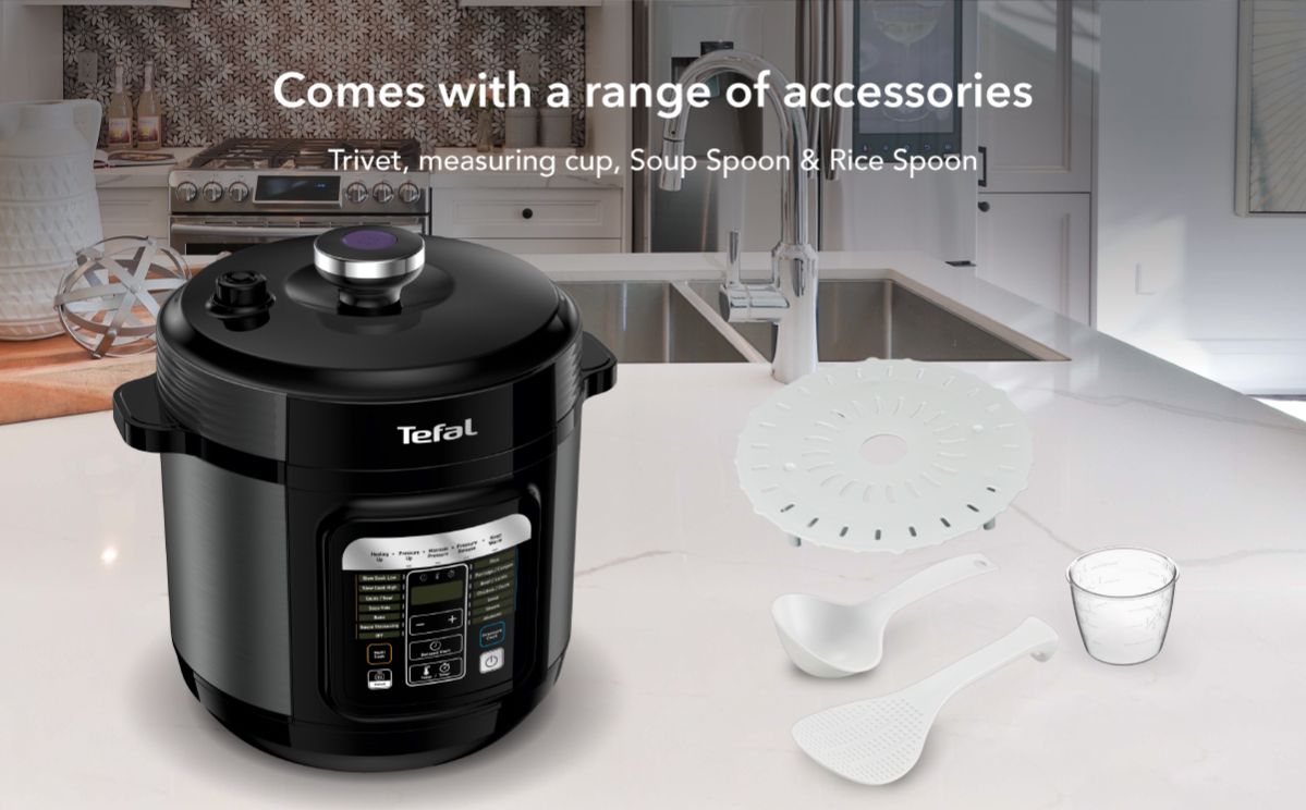 Tefal Home Chef Smart Electric Pressure Cooker 6L CY601 Multicooker, 15 programmes, 12 cups, steam, slow cook, bake, sous vide, sauce thickening