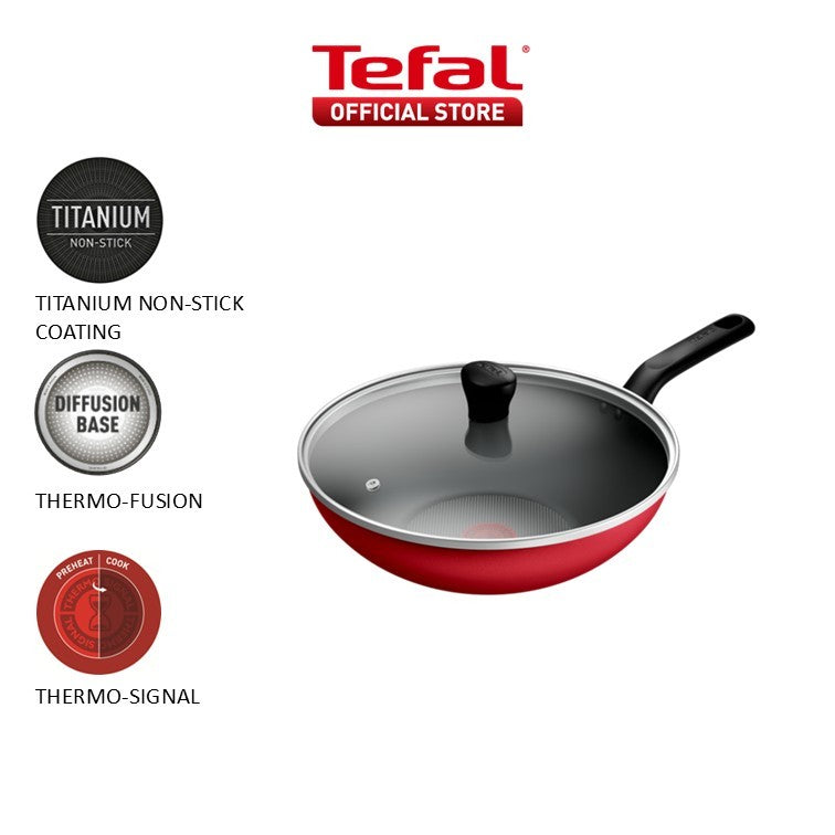 Tefal Red Frying Pan/ Deep Frying Pan 24cm/28cm/ Wokpan with Glass Lid 28cm/32cm