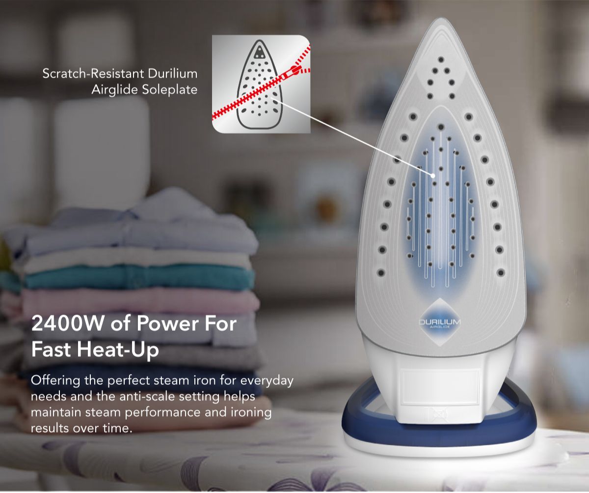 Tefal Durilium Airglide Technology Easygliss Steam Iron 270ml 2400W FV5715 190g Steam Boost, Easy Maintenance, Durable, Versatile, Fastest Glide