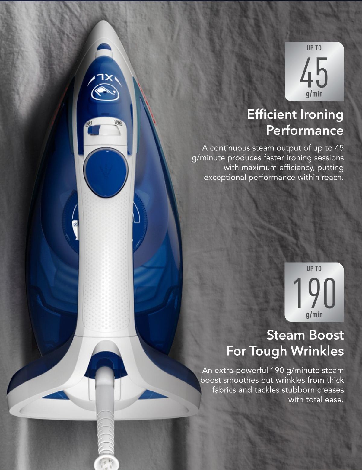 Tefal Durilium Airglide Technology Easygliss Steam Iron 270ml 2400W FV5715 190g Steam Boost, Easy Maintenance, Durable, Versatile, Fastest Glide