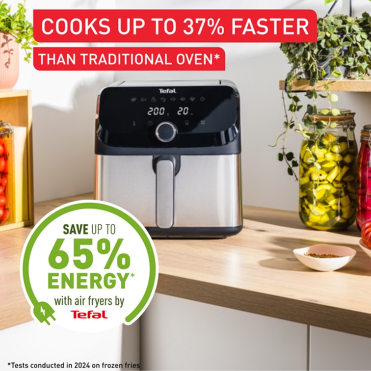 Tefal Easy Fry Mega Digital Air Fryer 7.5L EY855D XL capacity, compact, 8 preset programmes, energy saving, dishwasher safe