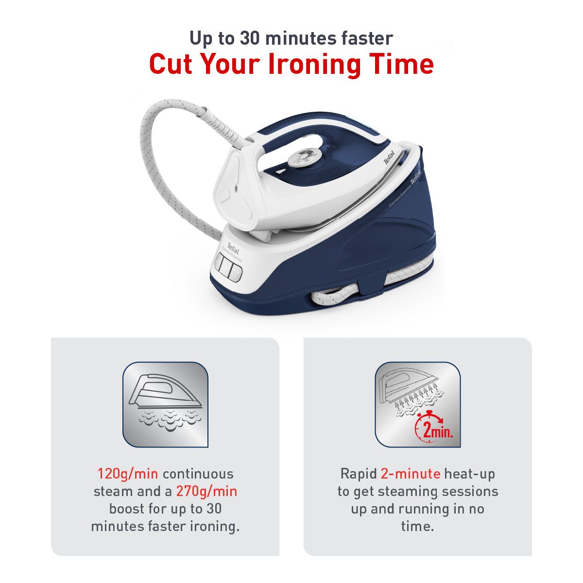 Tefal Express Easy Steam Station Steam Generator 1.4L 2200W SV6116 270g Steam Boost, Smart Technology, Compact, Flawless Glide