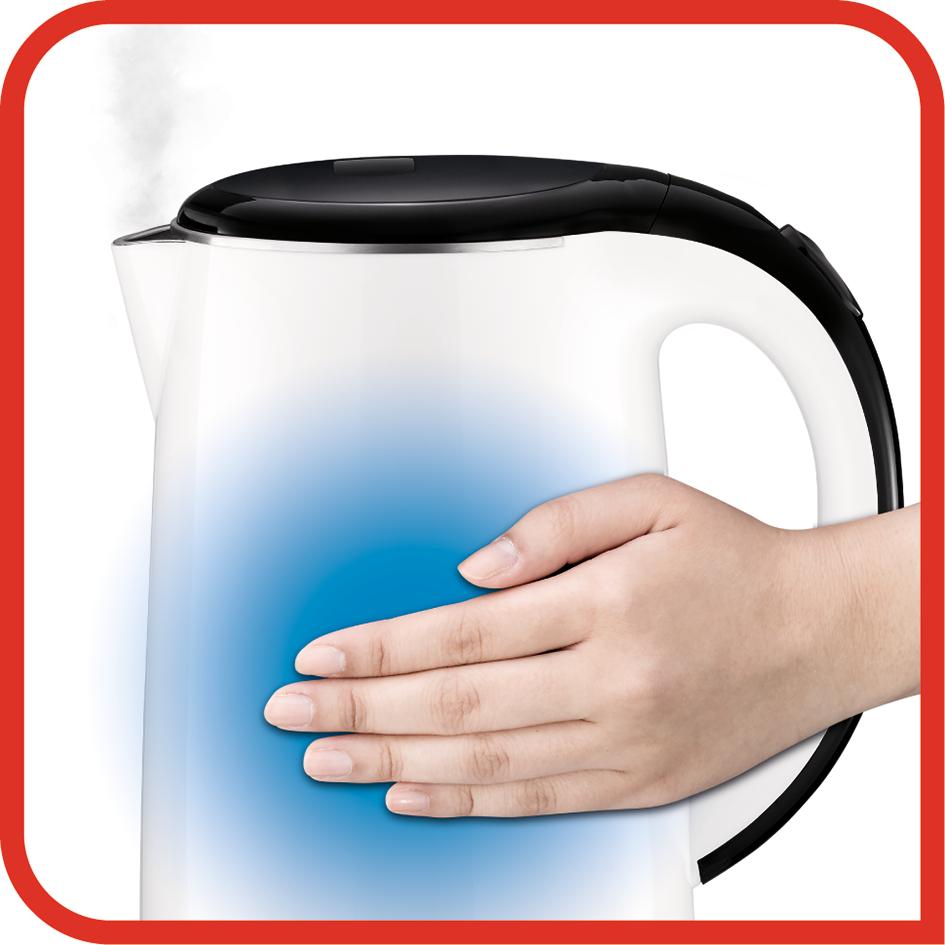 Tefal Safe Tea Kettle 1.7L White KO2601  Double layer insulation, Safe to touch, 360 degrees rotational base, auto off