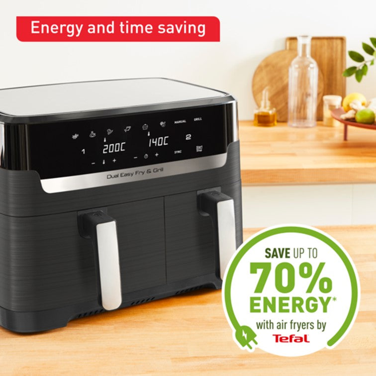 Tefal Dual Easy Fry & Grill Air Fryer 8.3L EY905B two drawers, 8 programmes, family-friendly, cook two dishes at the same time, energy saving
