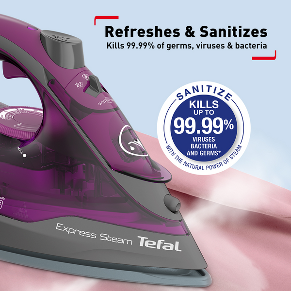 Tefal Express Steam Iron (Powergliss Ceramic Soleplate) 270ml 2600W FV2843 210g Steam Boost, Anti-Drip, Easy Refill, Fast Glide