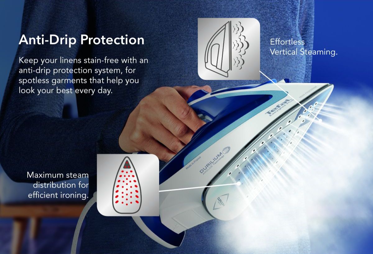 Tefal Durilium Airglide Technology Easygliss Steam Iron 270ml 2400W FV5715 190g Steam Boost, Easy Maintenance, Durable, Versatile, Fastest Glide