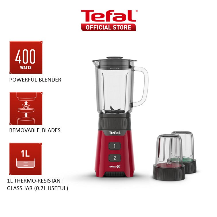 Tefal Minimix Glass Personal Blender BL1685 400W, 700ml, removable Powelix blades, 2 speeds, mini chopper & grinder