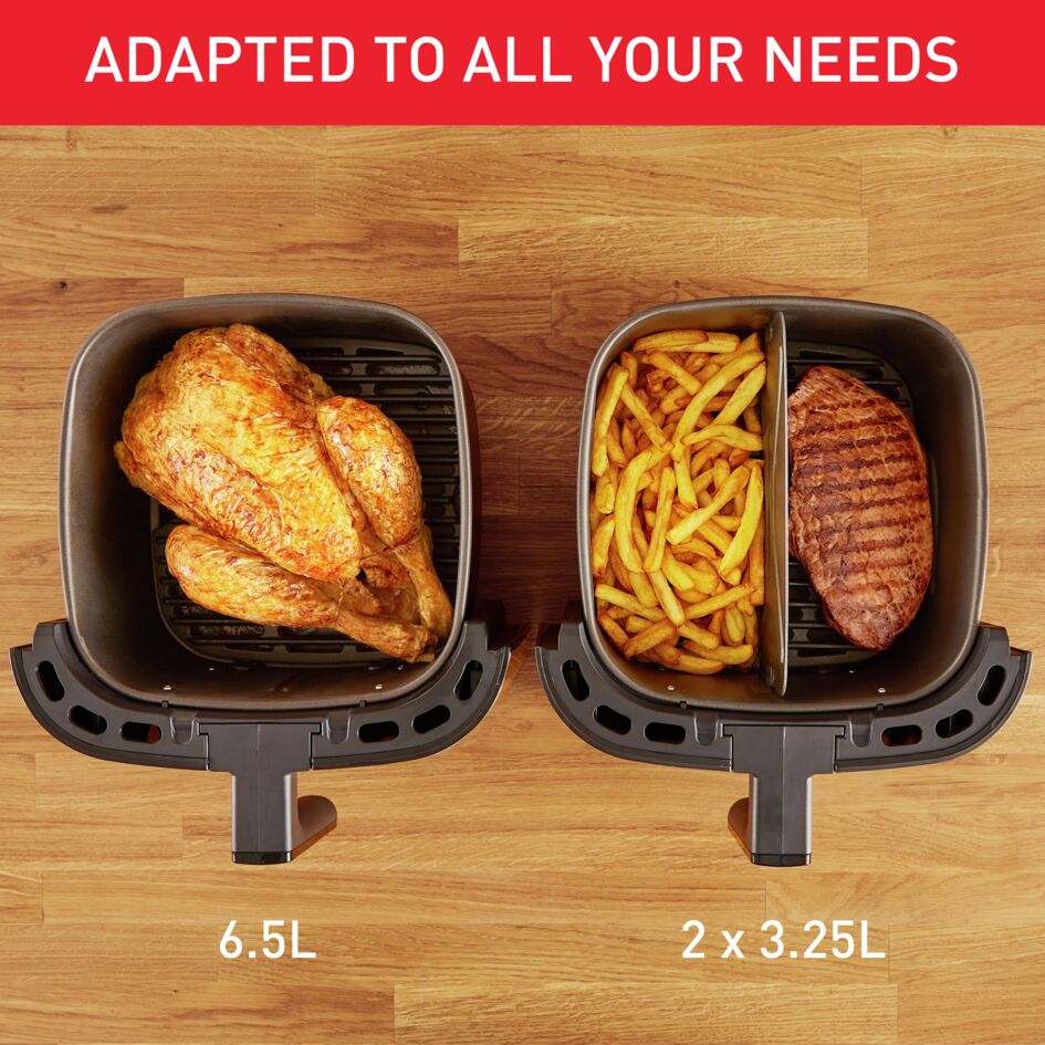 Tefal Easy Fry Healthy Air Fryer & Grill XXL Digital 6.5L EY8018 + free oven mitt & pot holder set - 8 preset programmes, dual zone cooking, removable divider, comes with die cast grill grid