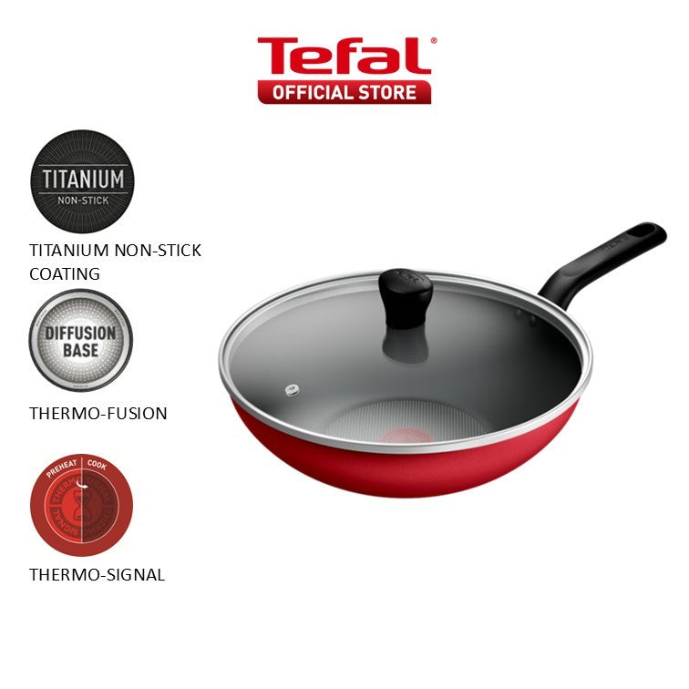 Tefal Red Frying Pan/ Deep Frying Pan 24cm/28cm/ Wokpan with Glass Lid 28cm/32cm