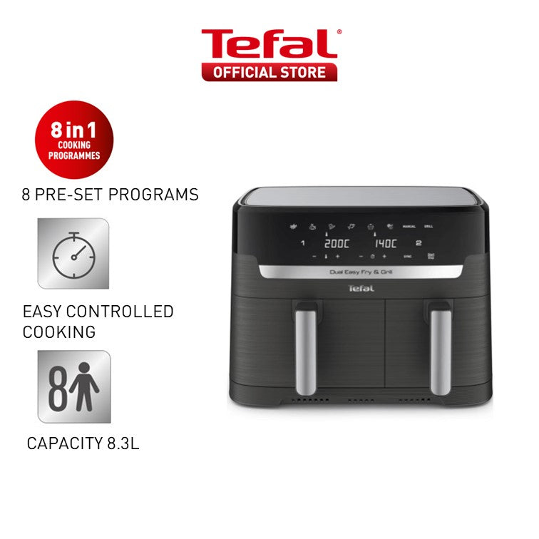 Tefal Dual Easy Fry & Grill Air Fryer 8.3L EY905B two drawers, 8 programmes, family-friendly, cook two dishes at the same time, energy saving
