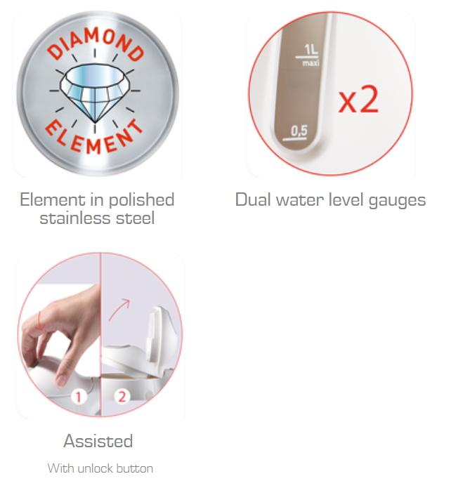 Tefal Vitesse Diamond Kettle 1.7L BF2731 water level gauge, auto off, 360 degrees rotational base, removable anti-scale filter