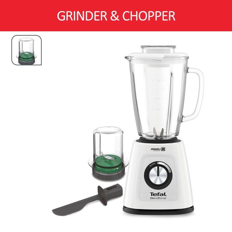 Tefal Blendforce 2 Glass Blender BL4361 - POWELIX technology, 800W, 2 speeds and pulse, 1.75L thermal shock resistant glass jug, smart lock system, additional chopper