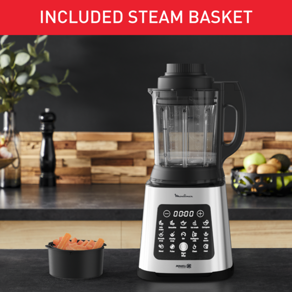 Tefal Perfectmix Cook Heating High Speed Blender with Steam Basket ,1.75L 1400W Heating Thermo resistant glass jar 25K RPM, 10 automatic programs (6 hot + 4 Cold), BL83SD