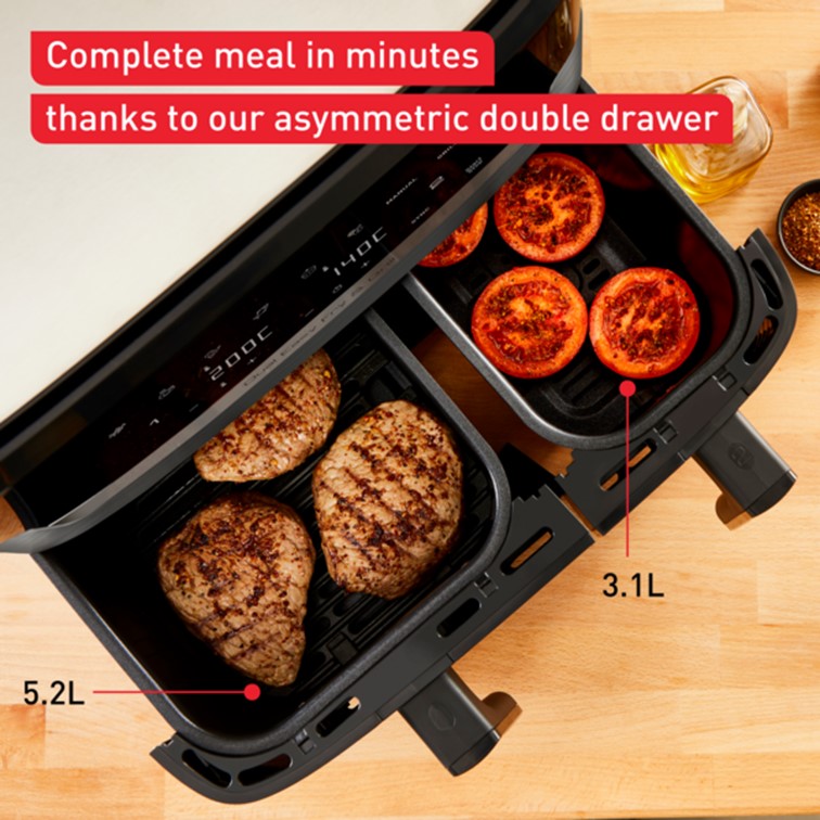 Tefal Dual Easy Fry & Grill Air Fryer 8.3L EY905B two drawers, 8 programmes, family-friendly, cook two dishes at the same time, energy saving