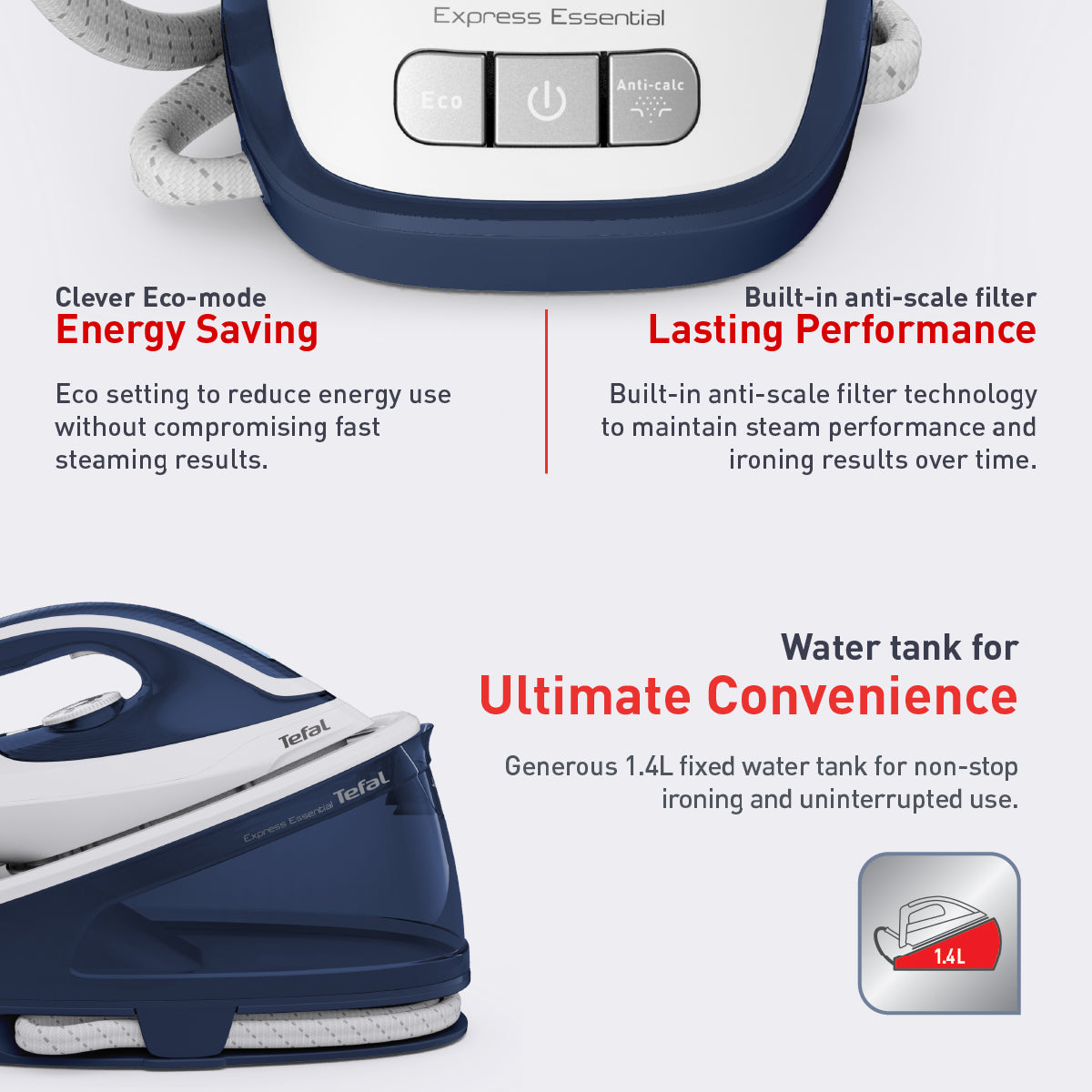 Tefal Express Easy Steam Station Steam Generator 1.4L 2200W SV6116 270g Steam Boost, Smart Technology, Compact, Flawless Glide