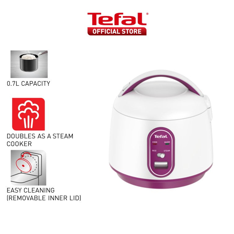 Tefal Mechanical Mini Compact Rice Cooker 0.7L RK2241 2.0mm Non-Stick, Easy to Use, Removable Inner Lid, Effortless Cleaning, 4 Cups
