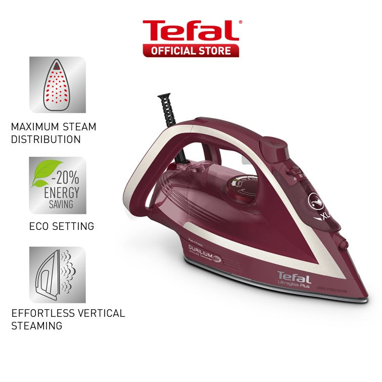 Tefal Steam Iron Ultragliss Plus 2800W (Red) FV6820 260g Steam Boost, Powerful, Maximum Steam Distribution, Safe, Versatile