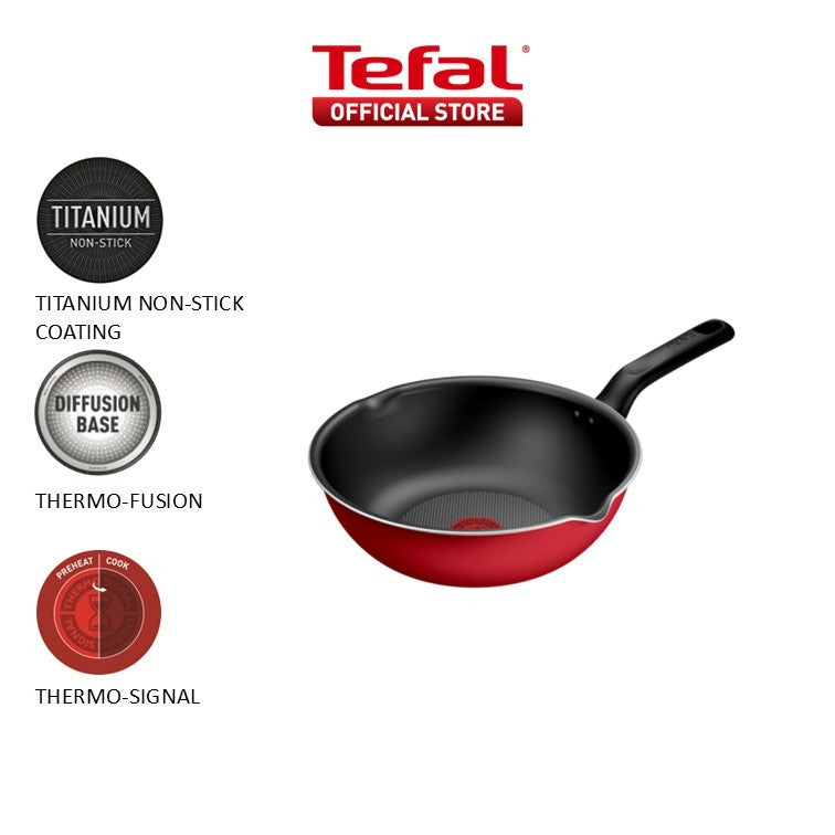 Tefal Red Frying Pan/ Deep Frying Pan 24cm/28cm/ Wokpan with Glass Lid 28cm/32cm