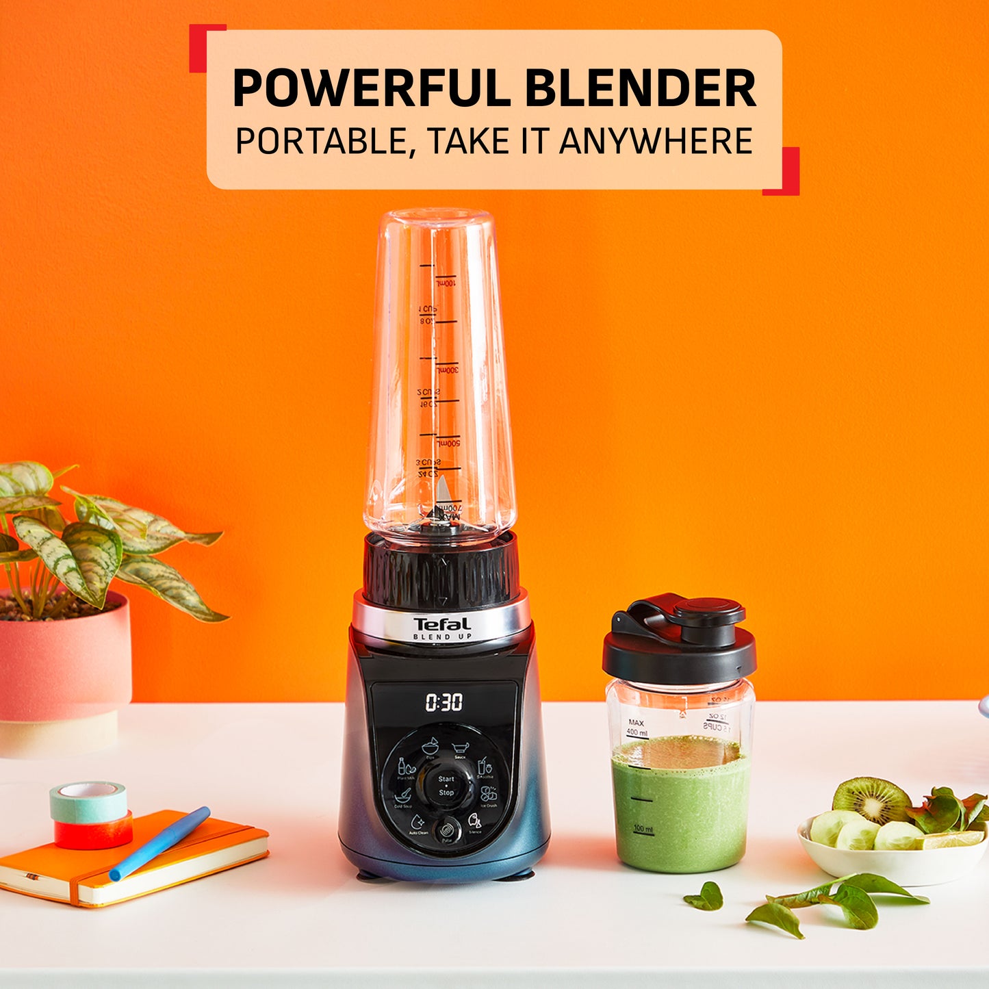 Tefal BlendUp Personal Blender BL19H4 ƒ?? Removable blades, 2 dishwasher safe BPA-free Tritan jars, 1000W, 8 auto programs