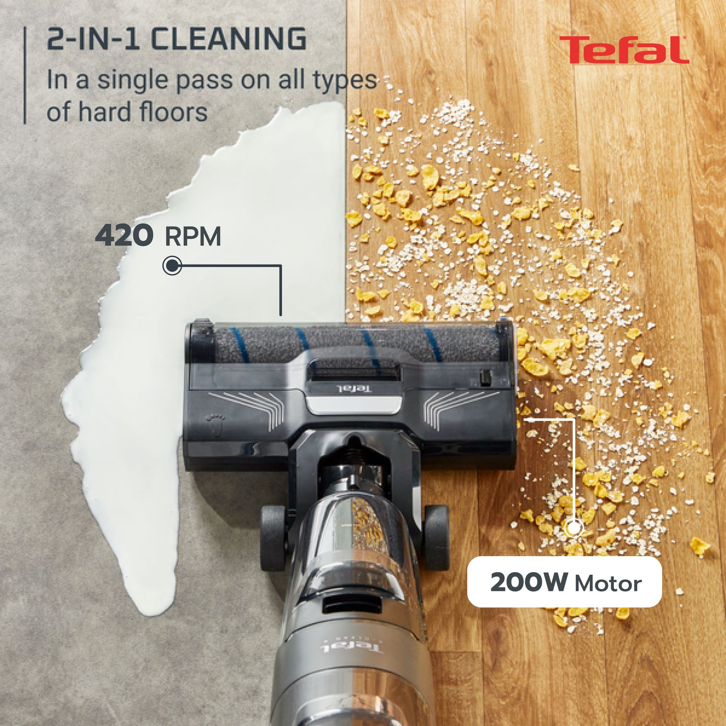 Tefal X-Clean 4 Wet & Dry Handstick Vacuum GF5035 - 2-in-1 Vacuum & Wash, Edge Cleaning, Self-Cleaning, Smart Dirt Detection, LED Display