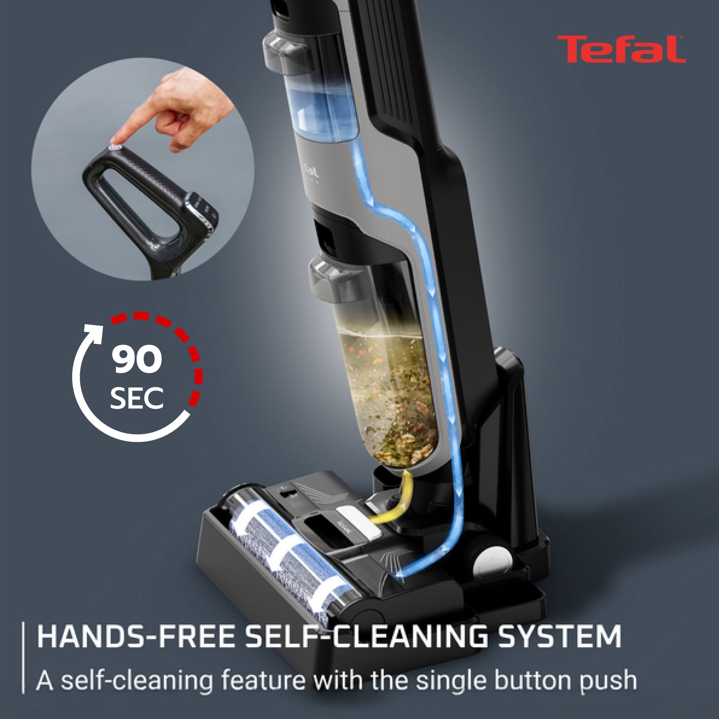 Tefal X-Clean 4 Wet & Dry Handstick Vacuum GF5035 - 2-in-1 Vacuum & Wash, Edge Cleaning, Self-Cleaning, Smart Dirt Detection, LED Display