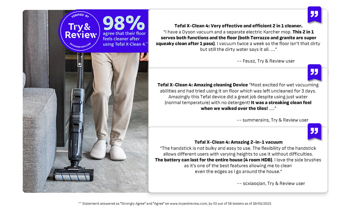 Tefal X-Clean 4 Wet & Dry Handstick Vacuum GF5035 - 2-in-1 Vacuum & Wash, Edge Cleaning, Self-Cleaning, Smart Dirt Detection, LED Display