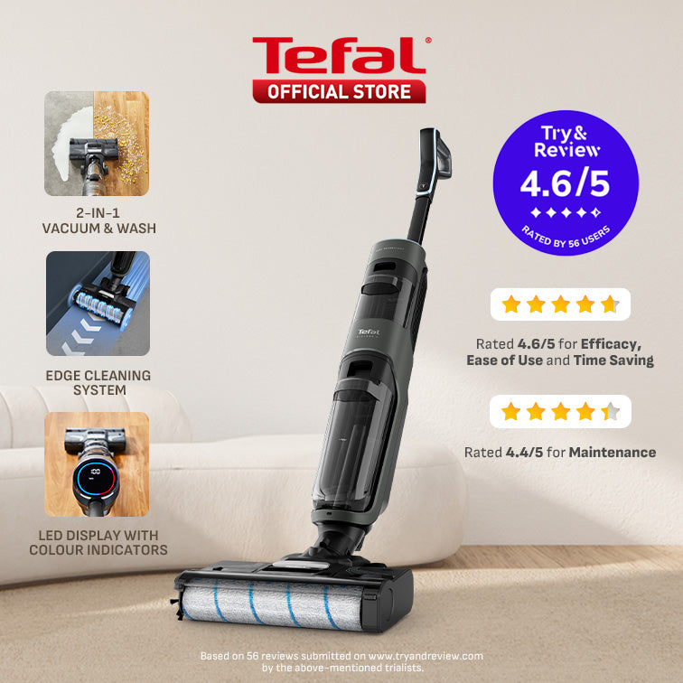 Tefal X-Clean 4 Wet & Dry Handstick Vacuum GF5035 - 2-in-1 Vacuum & Wash, Edge Cleaning, Self-Cleaning, Smart Dirt Detection, LED Display