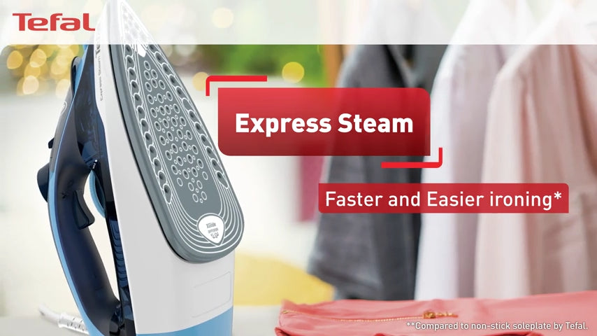 Tefal Express Steam Iron, 270ml 2400W Green/White FV2831 Powerful, Anti-Drip, Easy-to-Use, Fast Glide