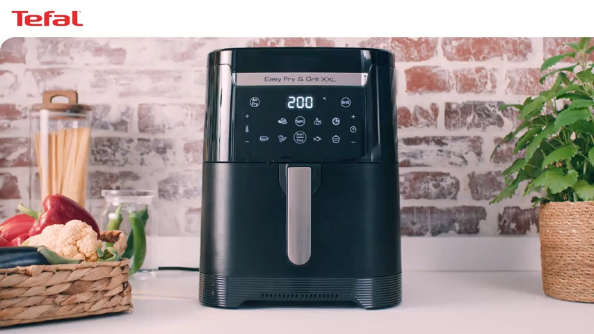 Tefal Easy Fry Healthy Air Fryer & Grill XXL Digital 6.5L EY8018 + free oven mitt & pot holder set - 8 preset programmes, dual zone cooking, removable divider, comes with die cast grill grid