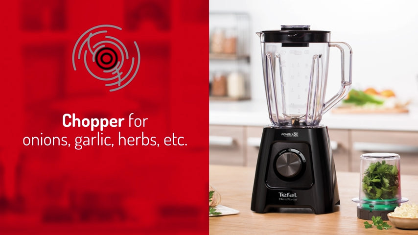 Tefal Blendforce Blender w/Grinder, Chopper & Spatula BL4291 - 600W, 2 speeds + pulse, 2L plastic jug, smart lock system