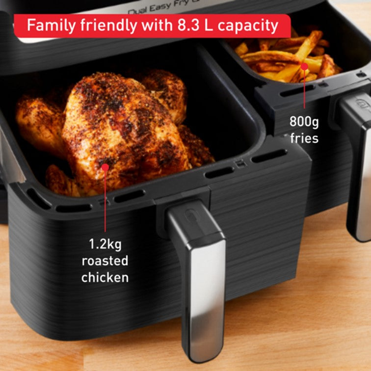Tefal Dual Easy Fry & Grill Air Fryer 8.3L EY905B two drawers, 8 programmes, family-friendly, cook two dishes at the same time, energy saving