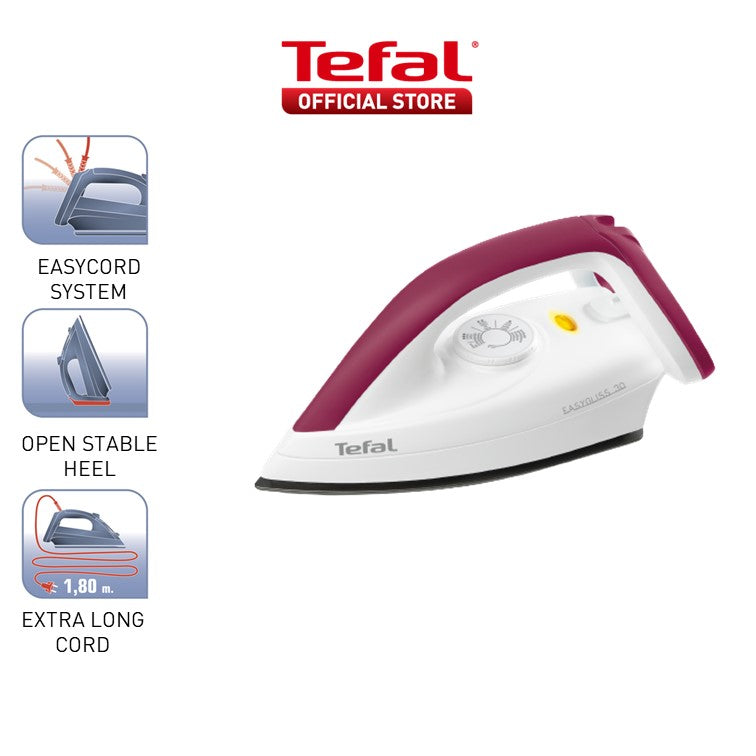 Tefal Durilium Technology Soleplate Easygliss Dry Iron 1.8m 1200W FS4030 Precise Temperature, XL Cord, Indicator Light, Fastest glide
