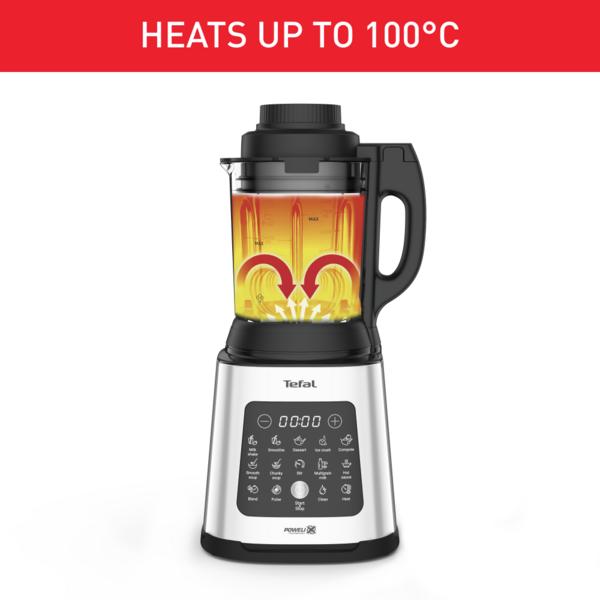 Tefal Perfectmix Cook Heating High Speed Blender with Steam Basket ,1.75L 1400W Heating Thermo resistant glass jar 25K RPM, 10 automatic programs (6 hot + 4 Cold), BL83SD