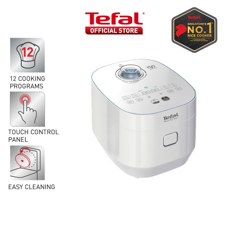 Tefal Xpress Fuzzy Logic Rice Cooker 1.5L RK5221 12 Programmes, Non-Stick, Removable Inner Lid, 2x Faster, 8 Cups