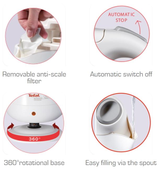 Tefal Vitesse Diamond Kettle 1.7L BF2731 water level gauge, auto off, 360 degrees rotational base, removable anti-scale filter