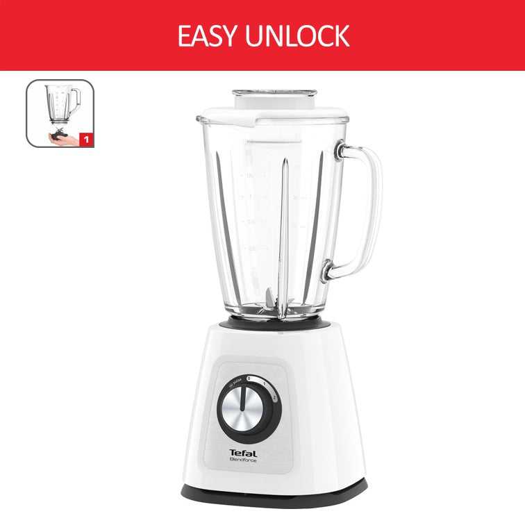 Tefal Blendforce 2 Glass Blender BL4361 - POWELIX technology, 800W, 2 speeds and pulse, 1.75L thermal shock resistant glass jug, smart lock system, additional chopper
