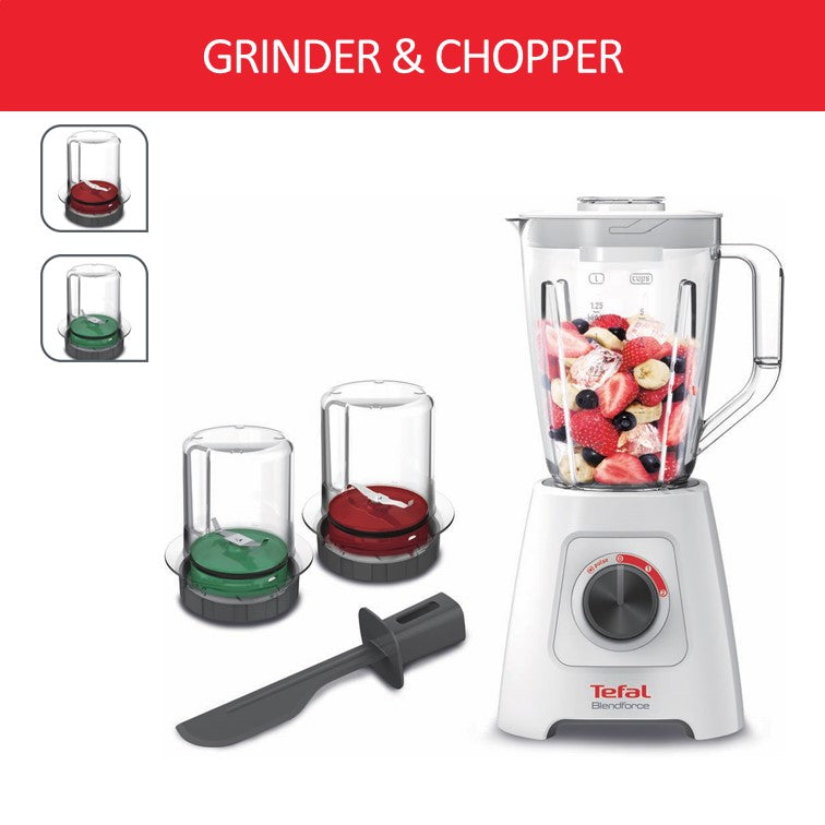 Tefal Blendforce Blender w/Grinder, Chopper & Spatula BL4291 - 600W, 2 speeds + pulse, 2L plastic jug, smart lock system