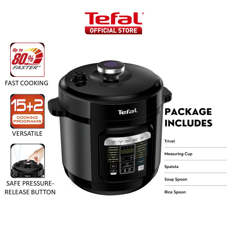 Tefal Home Chef Smart Electric Pressure Cooker 6L CY601 Multicooker, 15 programmes, 12 cups, steam, slow cook, bake, sous vide, sauce thickening