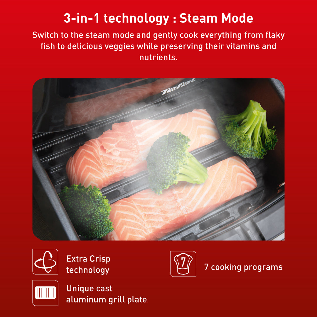 Tefal Easy Fry Air Fryer Steam & Grill 3-in-1 FW2018 7 Programmes, Fast Cooking, Extra Crisp, Easy Steam, Convenient