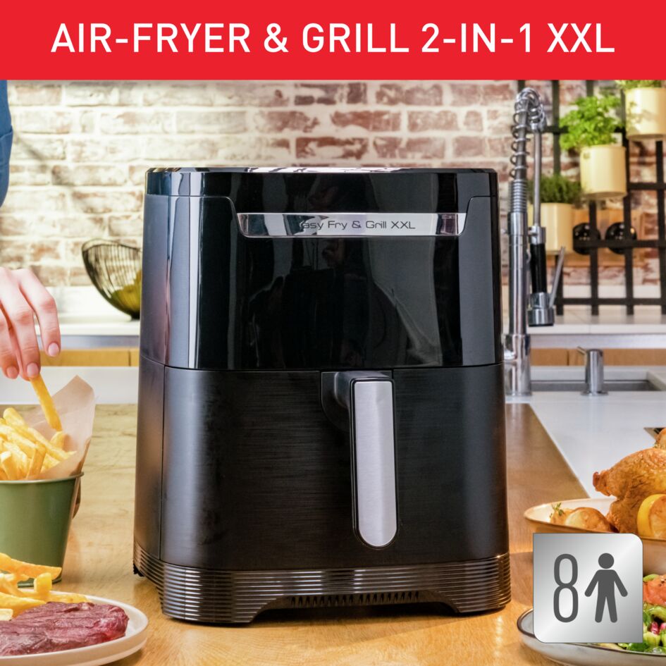 Tefal Easy Fry Healthy Air Fryer & Grill XXL Digital 6.5L EY8018 + free oven mitt & pot holder set - 8 preset programmes, dual zone cooking, removable divider, comes with die cast grill grid