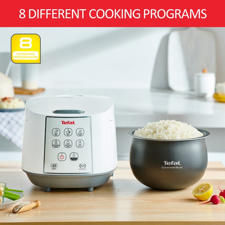 Tefal Easy Fuzzy Logic Rice Cooker 1.8L RK7321 8 Programmes, AI, 4-Layer, Spherical Pot, 10 Cups