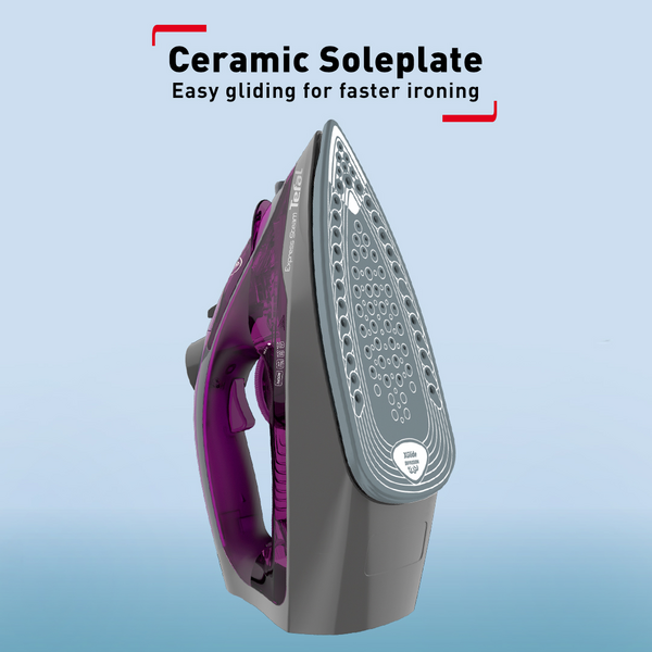 Tefal Express Steam Iron (Powergliss Ceramic Soleplate) 270ml 2600W FV2843 210g Steam Boost, Anti-Drip, Easy Refill, Fast Glide