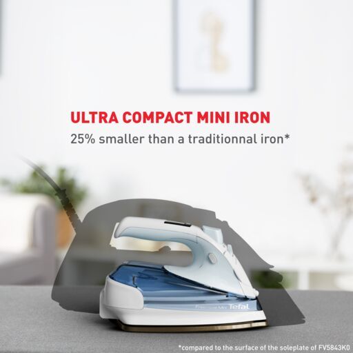 Tefal Freemove Mini Cordless Steam Iron FV6230 – Powerful 1650W, Lightweight, Portable, Smart Auto-Off, Anti-Drip, Anti-