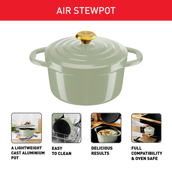 Tefal Air Soft Light Stew Pot w/ Lid - Green, Grey (20cm, 24cm) E26644/46, E27144/46